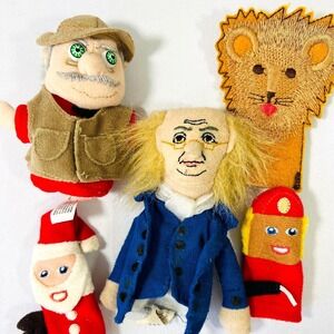 Set of Five Finger Puppets Lion Santa Fireman Fisherman Benjamin Franklin (3667)
